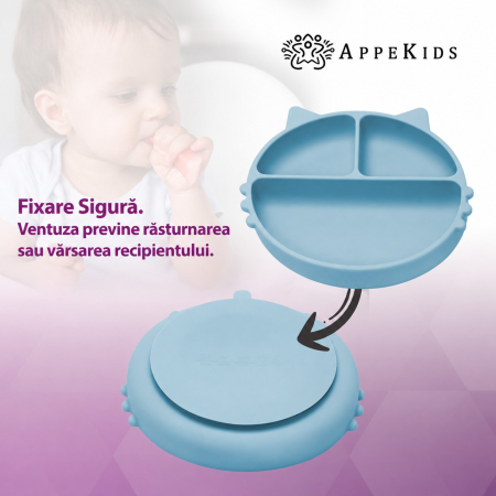 Farfurie compartimentată din silicon cu ventuză AppeKids Kitty, 6 luni+ [3]