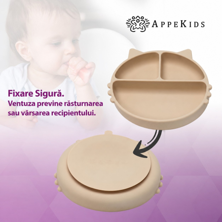 Farfurie compartimentată din silicon cu ventuză AppeKids Kitty, 6 luni+ [4]