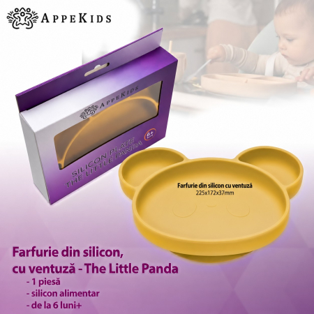 Farfurie compartimentată din silicon cu ventuză AppeKids, Panda, 6 luni+ [2]