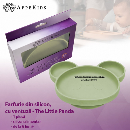 Farfurie compartimentată din silicon cu ventuză AppeKids, Panda, 6 luni+ [3]