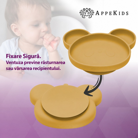 Farfurie compartimentată din silicon cu ventuză AppeKids, Panda, 6 luni+ [3]
