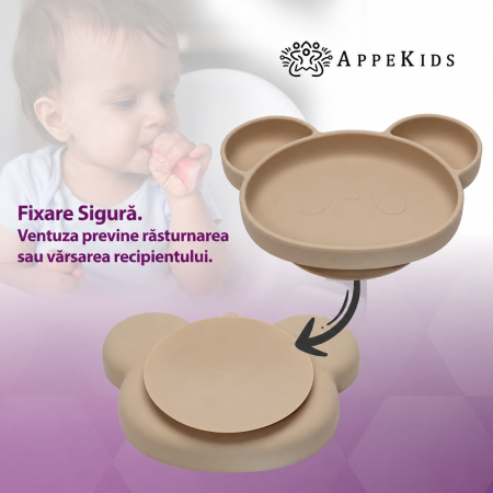 Farfurie compartimentată din silicon cu ventuză AppeKids, Panda, 6 luni+ [4]