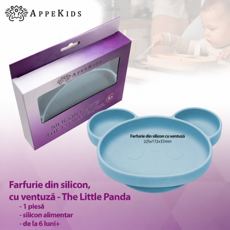 Farfurie compartimentată din silicon cu ventuză AppeKids, Panda, 6 luni+ [2]