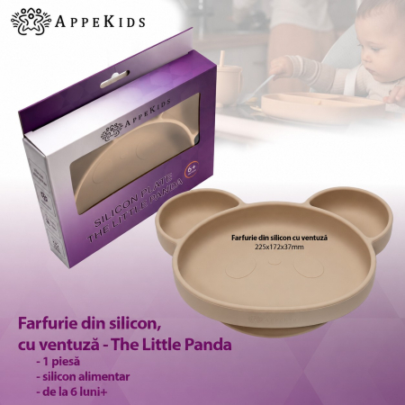 Farfurie compartimentată din silicon cu ventuză AppeKids, Panda, 6 luni+ [3]