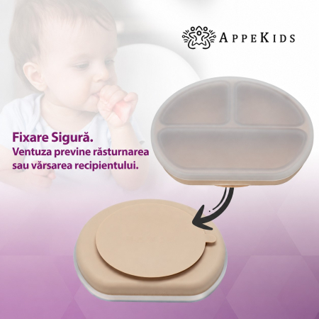 Farfurie compartimentată din silicon cu ventuză și capac AppeKids, 6 luni+ [5]