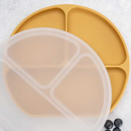 Farfurii - Farfurie compartimentata din silicon cu ventuza si capac, AppeKids - Honey