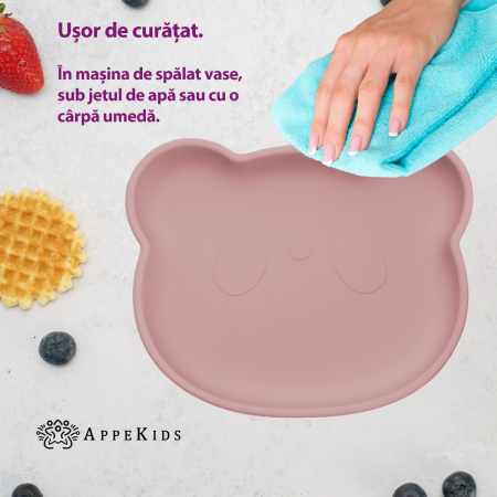 Farfurie din silicon cu ventuza, AppeKids, The Little Bear - Old Rose [2]
