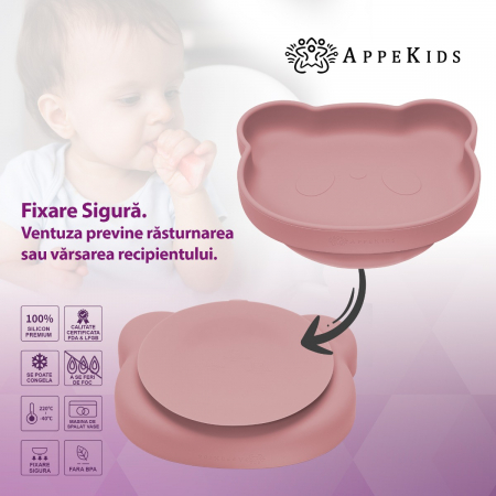 Farfurie din silicon cu ventuza, AppeKids, The Little Bear - Old Rose [3]