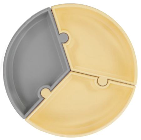 Diversificare si Ingrijire Bebe - Farfurie Puzzle Minikoioi, 100% Premium Silicone ,   MEllow Yellow Powder Grey