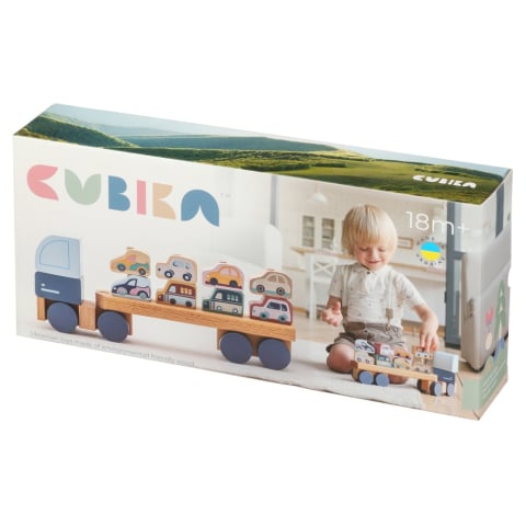 Masinute - Jucarie din lemn, Cubika, Camion pentru masini - Pastel