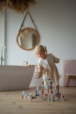 Jucarie din lemn, Cubika, Kit 100 de piese de constructie - Pastel [2]