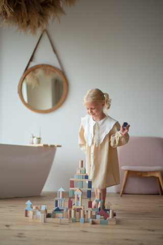 Jucarie din lemn, Cubika, Kit 100 de piese de constructie - Pastel [3]