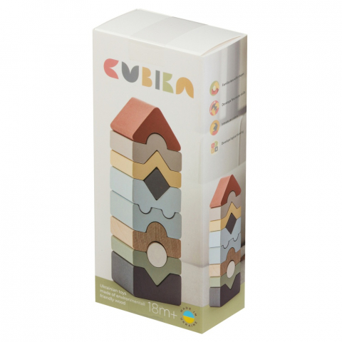 Jucarii - Jucarie din lemn Cubika, Set Constructii Turn - 10 piese