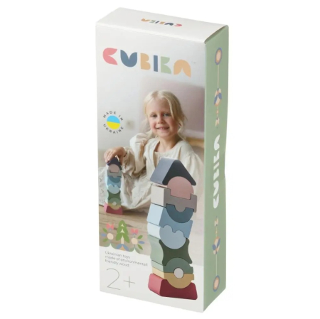 Jucarii Educative - Jucarie din lemn, Cubika, Set constructii Turn 11 piese - Pastel