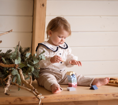 Jucarie din lemn, Cubika, Set constructii Turn 12 piese - Pastel [1]