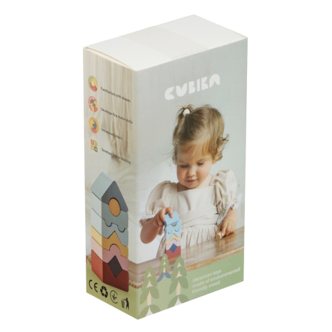 Jucarie din lemn, Cubika, Set constructii Turn 8 piese - Pastel [1]