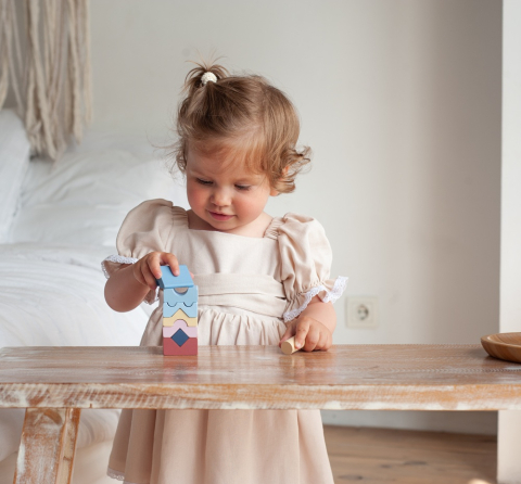 Jucarie din lemn, Cubika, Set constructii Turn 8 piese - Pastel [2]