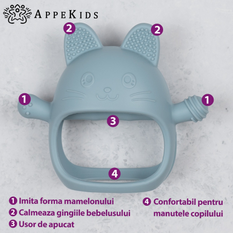 Jucarie pentru dentitie din silicon, Appekids, Manusa Kitty - Aqua Blue [2]