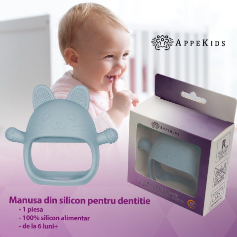 Jucarie pentru dentitie din silicon, Appekids, Manusa Kitty - Aqua Blue [3]