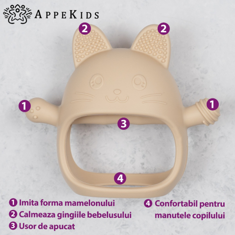 Jucarie pentru dentitie din silicon, Appekids, Manusa Kitty - Bubble Beige [2]