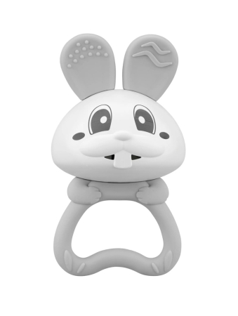 Noutăți - Jucarie pentru dentitie din silicon cu zornaitoare, Mombella Bunny - Grey