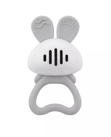 Jucarie pentru dentitie din silicon cu zornaitoare, Mombella Bunny - Grey [1]