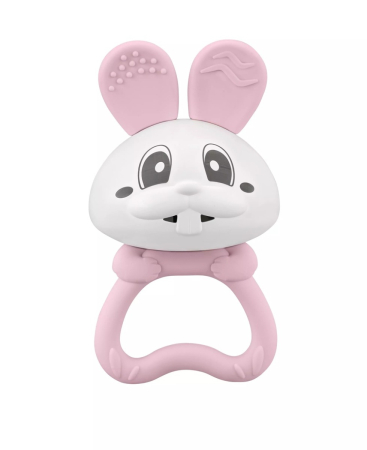 Jucarii pentru dentitie - Jucarie pentru dentitie din silicon cu zornaitoare, Mombella Bunny - Pink