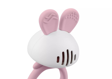 Jucarie pentru dentitie din silicon cu zornaitoare, Mombella Bunny - Pink [3]