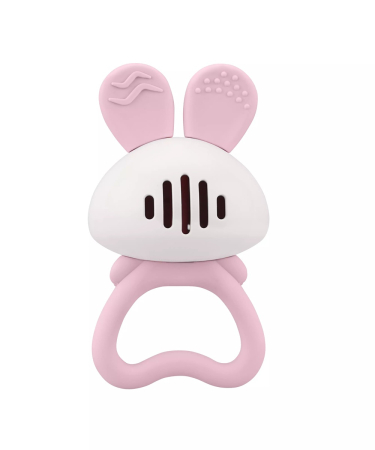 Jucarie pentru dentitie din silicon cu zornaitoare, Mombella Bunny - Pink [1]