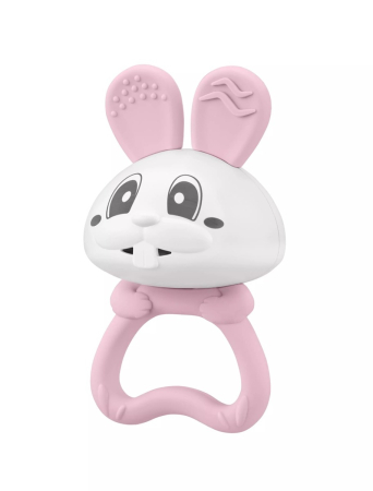 Jucarie pentru dentitie din silicon cu zornaitoare, Mombella Bunny - Pink [2]