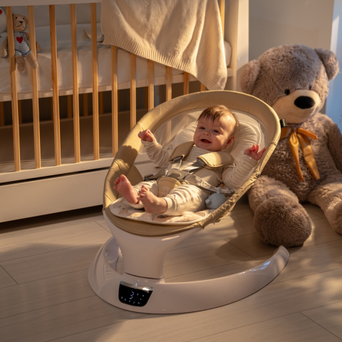 Leagan electric pentru bebelusi, cu spatar reglabil si senzor de miscare, AppeKids Evoque - Bubble Beige [4]