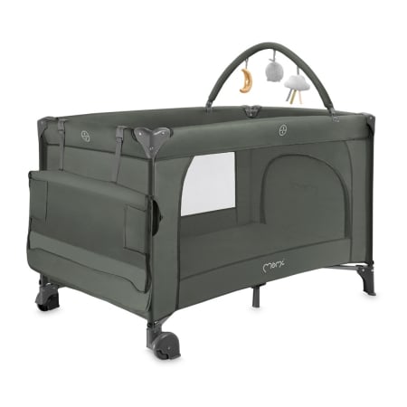 Mama si Copilul - Patut pliabil cu doua nivele si masuta de infasat, 60x120 cm, Momi, Belove Plus - Green