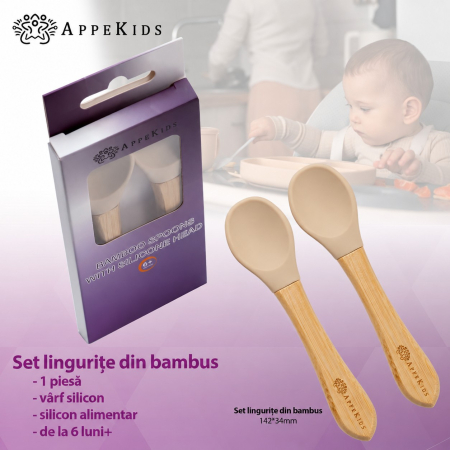 Set 2 lingurițe din bambus cu vârf din silicon AppeKids [5]