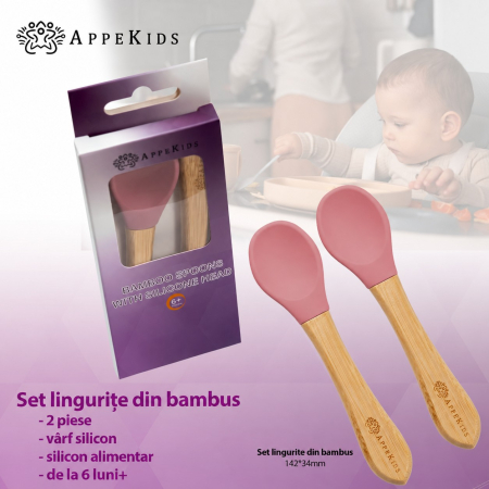 Set 2 lingurițe din bambus cu vârf din silicon AppeKids [5]