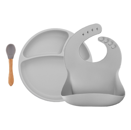 Diversificare si Ingrijire Bebe - Set de hranire BWL II Minikoioi, 100% Premium Silicone ,   Powder Grey