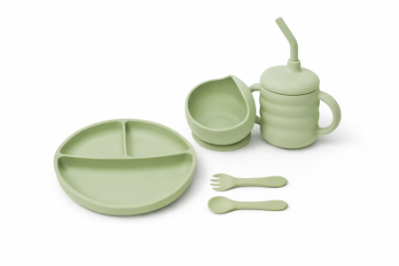 Noutăți - Set Diversificare 5 Piese, AppeKids, 100% Silicon, „Primele Gusturi”- Raw Green