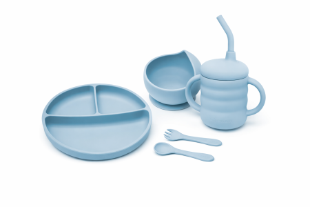 Noutăți - Set Diversificare 5 Piese, AppeKids, 100% Silicon, „Primele Gusturi”- Aqua Blue