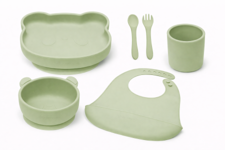 Noutăți - Set Diversificare 6 Piese, AppeKids, 100% Silicon, „Explorator de Arome” - Raw Green