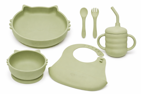 Noutăți - Set Diversificare 6 Piese, AppeKids, 100% Silicon, „Mănânc Singurel” - Raw Green