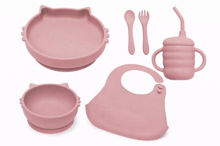 Noutăți - Set Diversificare 6 Piese, AppeKids, 100% Silicon, „Mănânc Singurel” - Old Rose