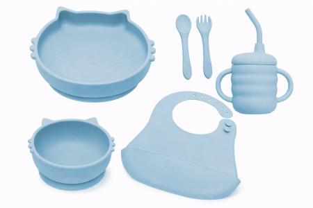 Noutăți - Set Diversificare 6 Piese, AppeKids, 100% Silicon, „Mănânc Singurel” - Aqua Blue