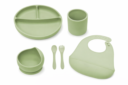 Noutăți - Set Diversificare 6 Piese, AppeKids, 100% Silicon, „Micuțul Gurmand” - Raw Green