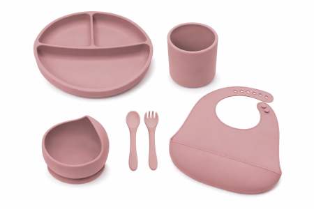 Noutăți - Set Diversificare 6 Piese, AppeKids, 100% Silicon, „Micuțul Gurmand” - Old Rose
