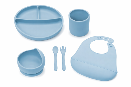 Noutăți - Set Diversificare 6 Piese, AppeKids, 100% Silicon, „Micuțul Gurmand” - Aqua Blue