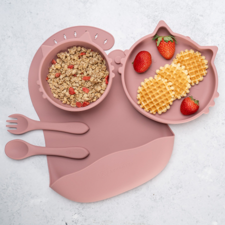 Seturi de hranire - Set Diversificare, AppeKids, 100% Silicon, Kitty - Old Rose