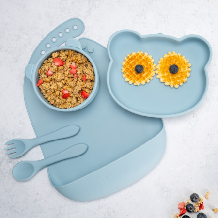 Seturi de hranire - Set Diversificare, AppeKids, 100% Silicon, Panda - Aqua Blue