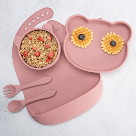 Seturi de hranire - Set Diversificare, AppeKids, 100% Silicon, Panda - Old Rose