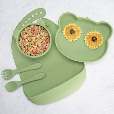 Seturi de hranire - Set Diversificare, AppeKids, 100% Silicon, Panda - Raw Green