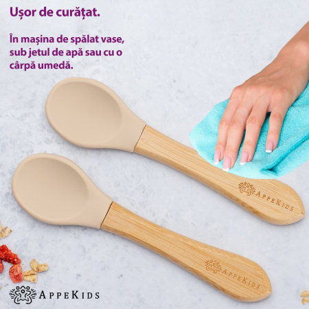 Set Lingurite din bambus, AppeKids - Bubble Beige [3]