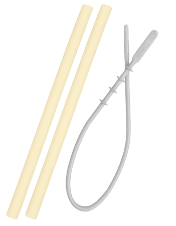 Diversificare si Ingrijire Bebe - Set paie si perie Minikoioi, 100% Premium Silicone ,   Mellow Yellow